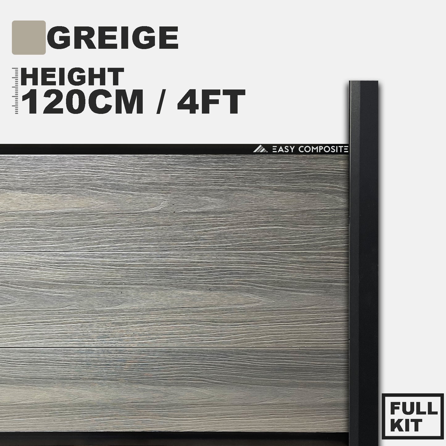 4ft(H) Composite Fencing Kit For Concrete Post - Woodgrain Finish Greige