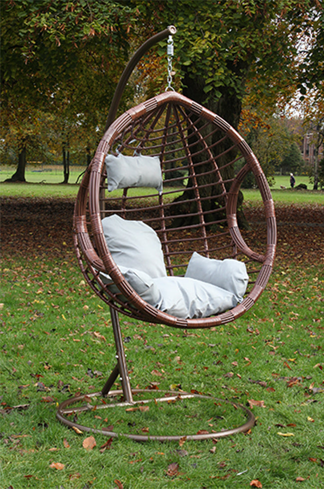 SimpleLiving Egg Swing Chair for Indoor and Outdoor Comfort – Brown with Cushions