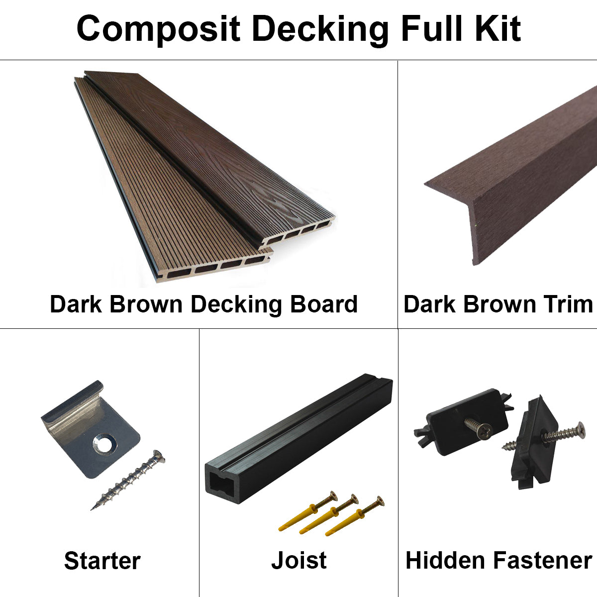 EasyComposite™ WPC Composite Decking Full Kit including fixings trims joists