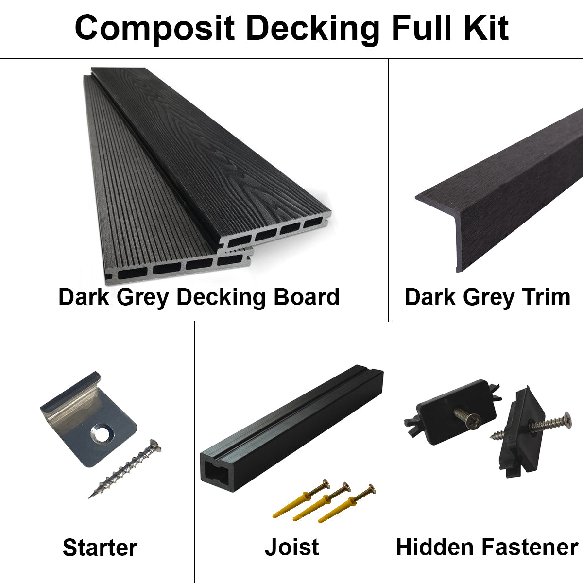 EasyComposite™ WPC Composite Decking Full Kit including fixings trims joists