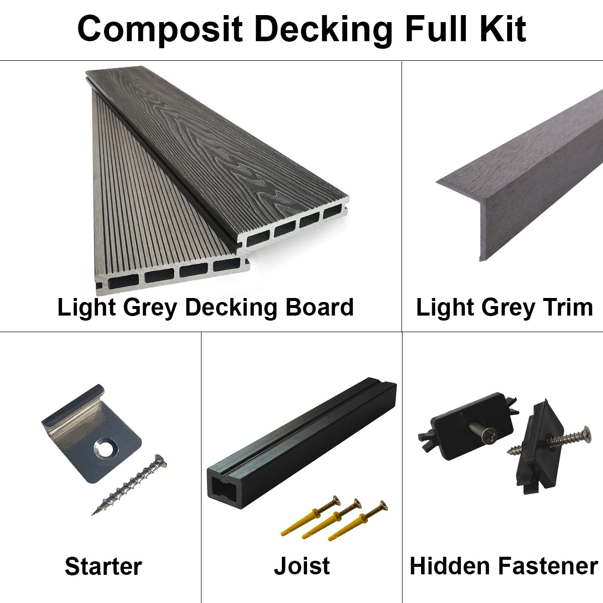 EasyComposite™ WPC Composite Decking Full Kit including fixings trims joists