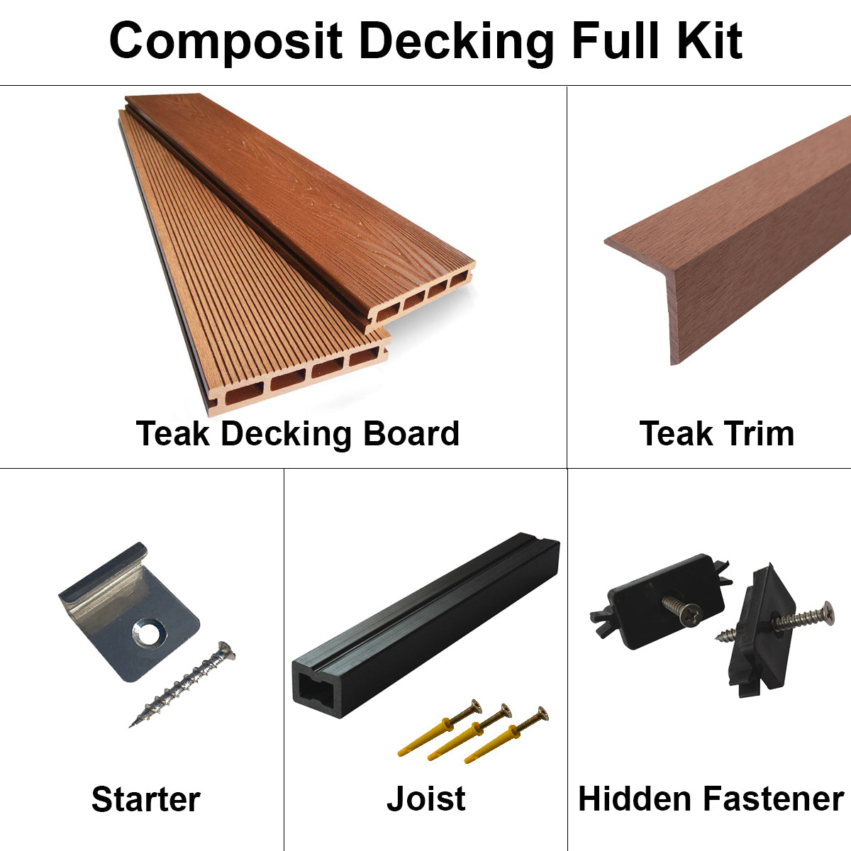 EasyComposite™ WPC Composite Decking Full Kit including fixings trims joists