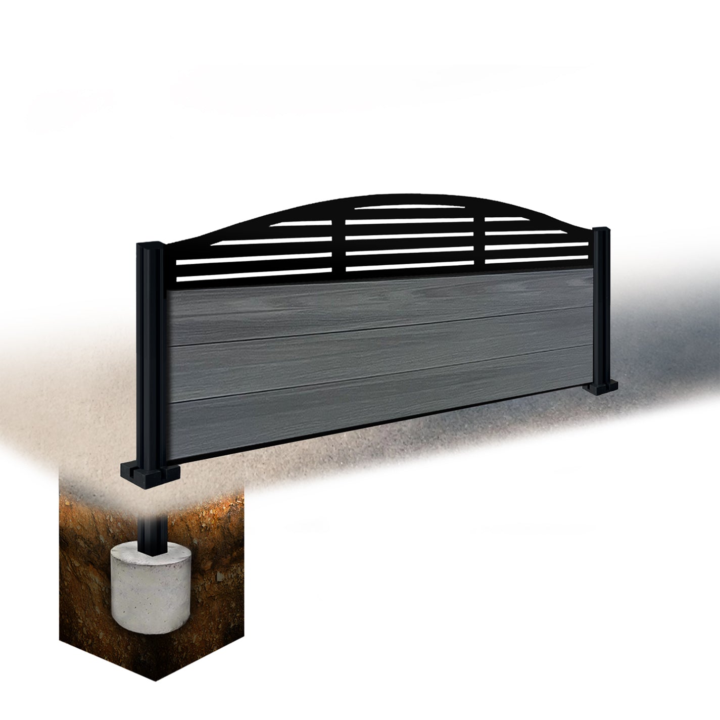 Composite Fence Kit - with Curved Slat Trellis