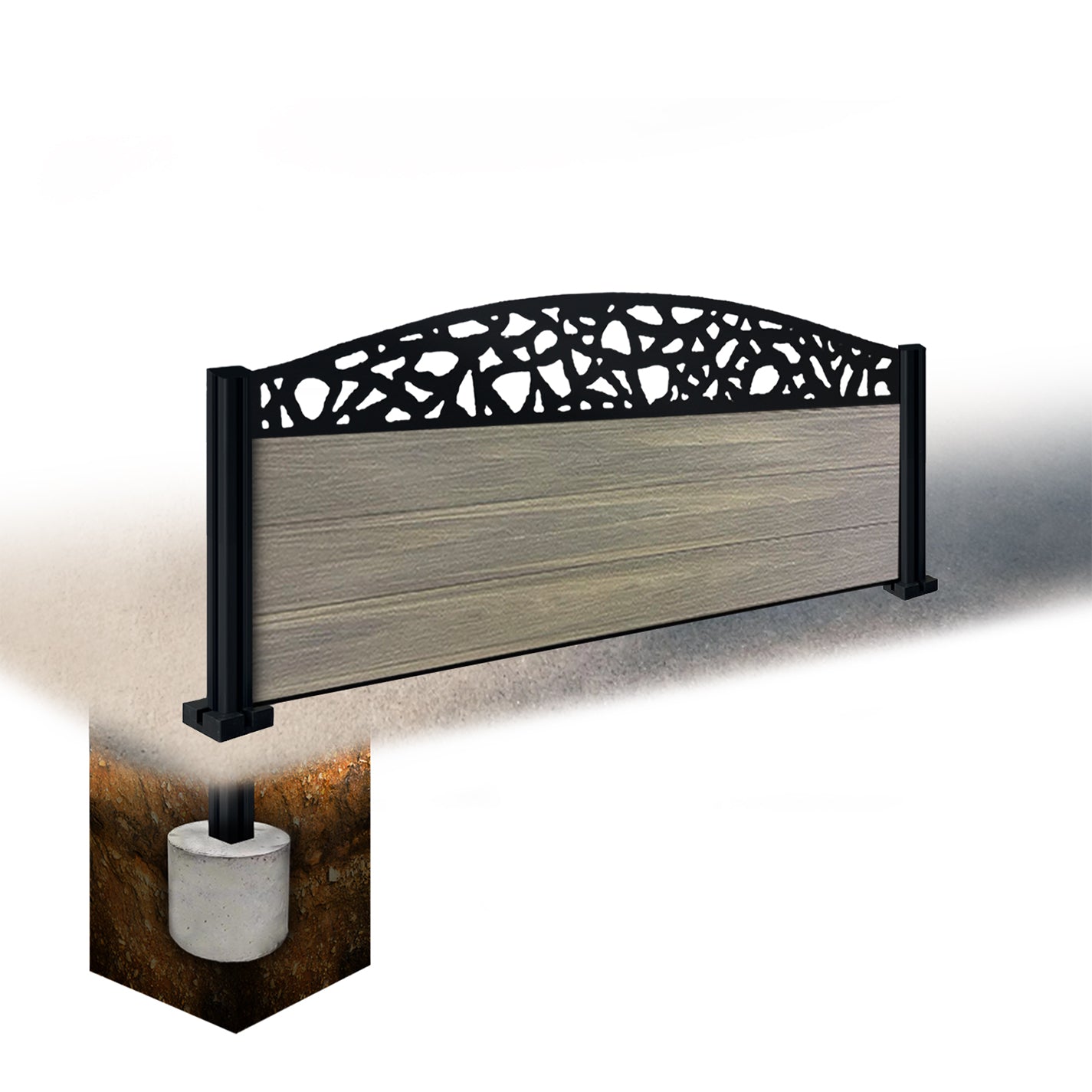 Composite Fence Kit - with Curved Pebble Trellis