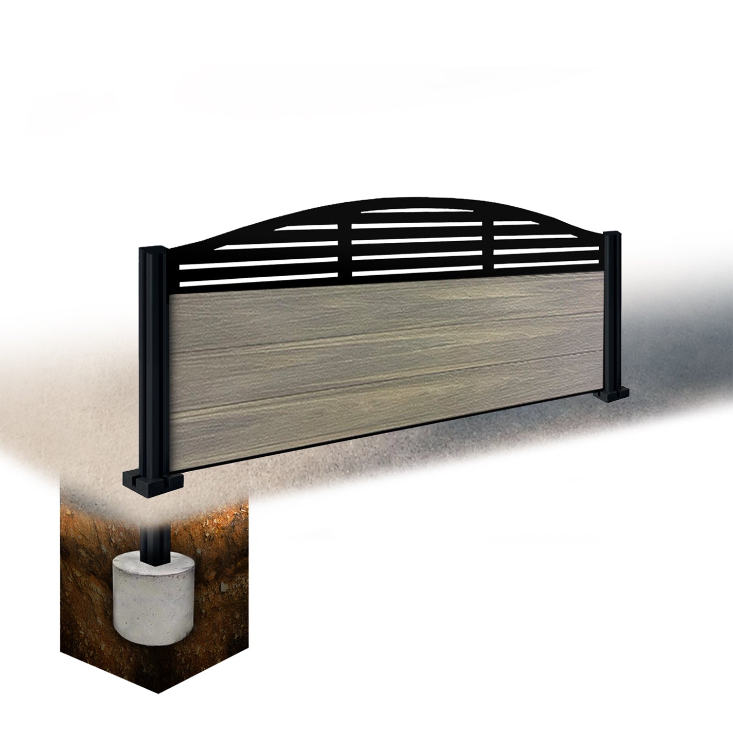 Composite Fence Kit - with Curved Slat Trellis